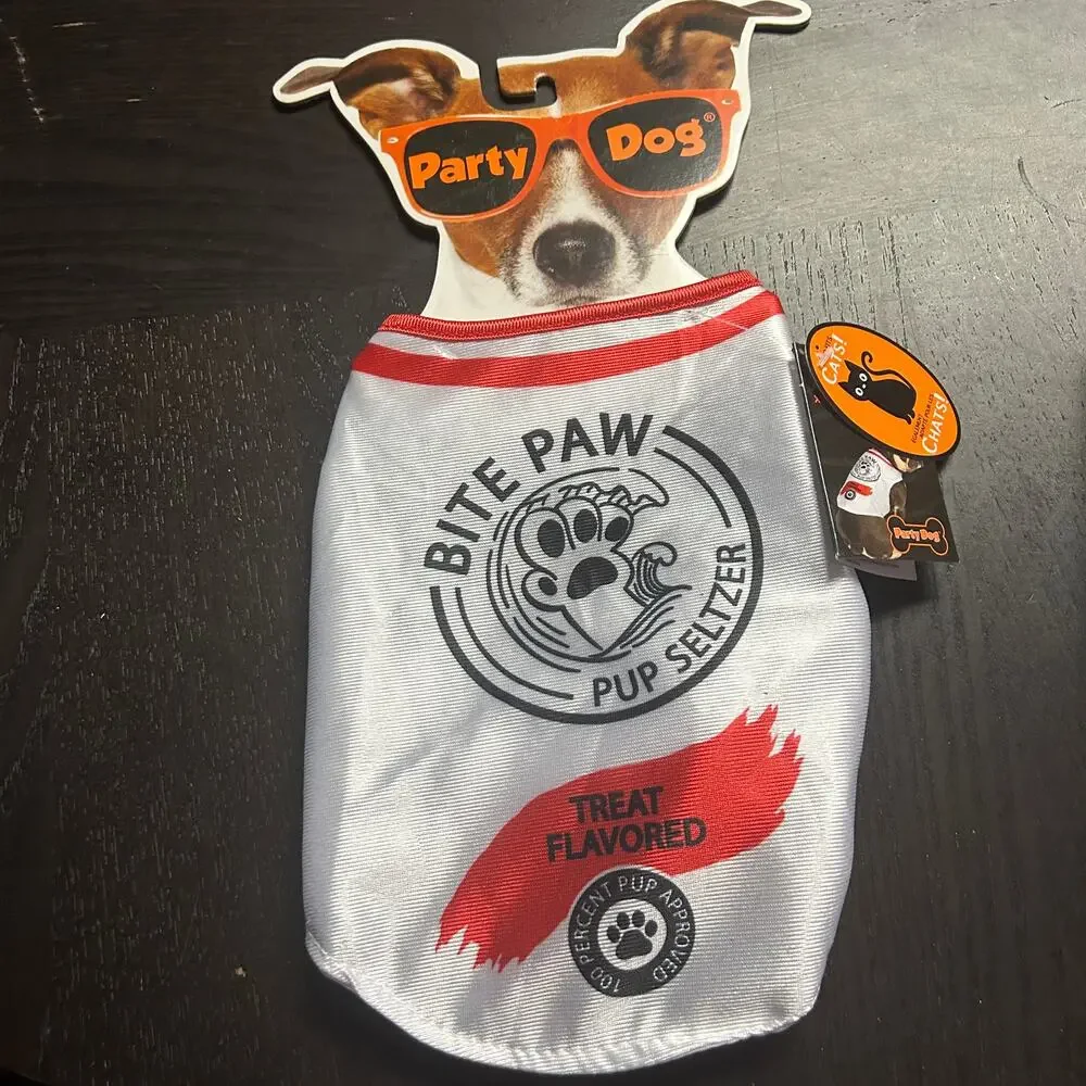 NWT New Party Dog White Bite Paw Pup Seltzer Costume Puppy Size XS/Small